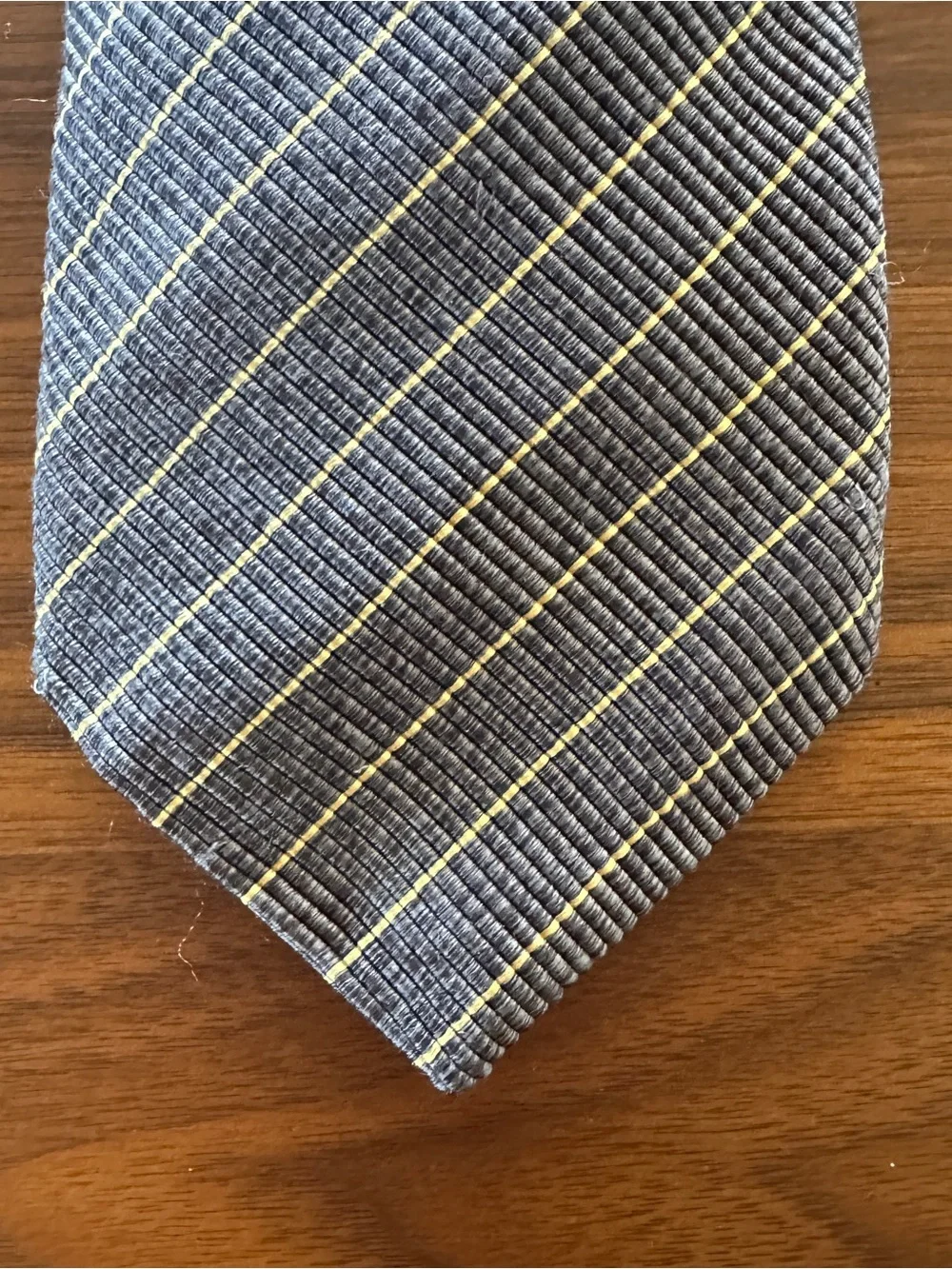 Isaia Navy Blue Tie with Yellow Windowpane Stripes